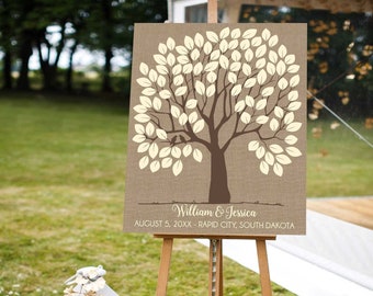 Wedding Tree Guest Book | Guestbook Alternative Canvas | Rustic Burlap Texture Tree Guest Book Canvas | Guest Tree | Signature Tree