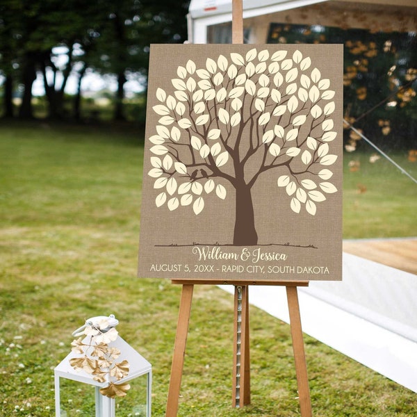 Wedding Tree Guest Book | Guestbook Alternative Canvas | Rustic Burlap Texture Tree Guest Book Canvas | Guest Tree | Signature Tree
