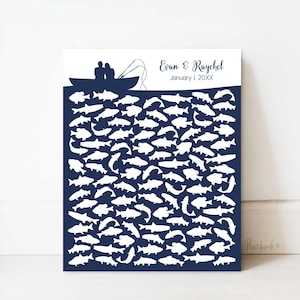 Guest Book Alternative | Gone Fishing Guestbook Canvas | Wedding Guest Canvas | Fish Guest Book Alternative | Boat Guest Signature Canvas