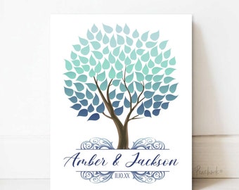 Winter Wedding Tree Guest Book | Guestbook Alternative Canvas | Blue Ombre Tree Guest Book Canvas | Unique Wedding Guest Book Ideas