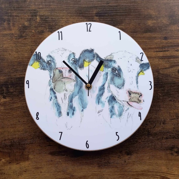 Jolie horloge « Vaches de la campagne », parfaite pour votre nouvelle maison, comme cadeau d'anniversaire ou de Noël, pour un ami ou un être cher.