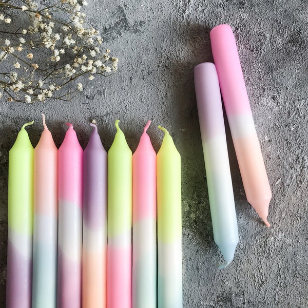 Set Dip Dye Kerzen Pastell + Neon, gefärbte Kerzen bunt, Stabkerzen, Deko
