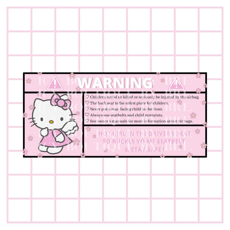Hello Kitty Pink Car Warning Sticker Etsy