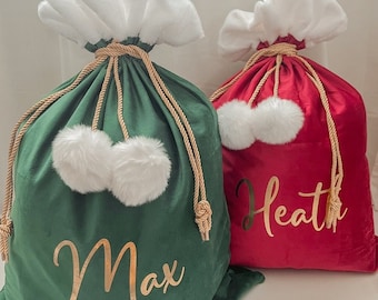 Santa Sack, Christmas Present Bag, Personalised Luxe Velvet Santa Sack With Pom Pom