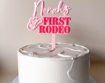 Topper per torta personalizzato First Rodeo in corsivo, primo compleanno, ranch, adesivo per torta