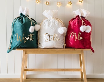 Velvet Plush Pom Pom Santa Sack
