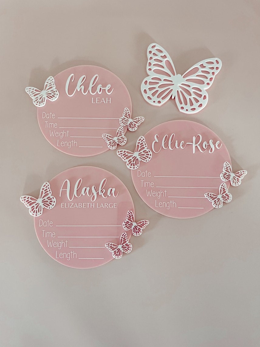Butterfly Birth Announcement Sign Baby Plaque Disc Etsy Australia