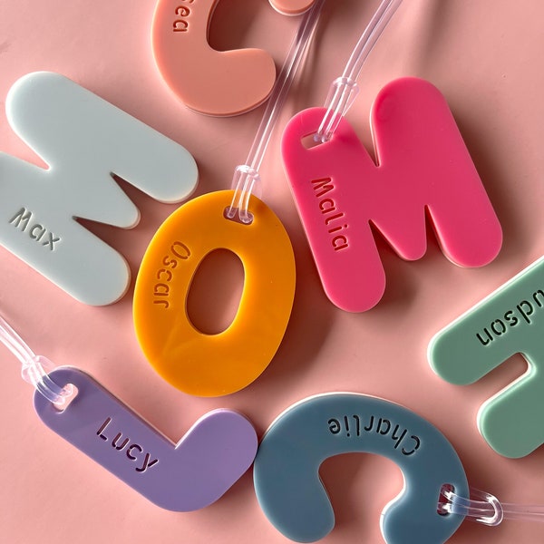 Name Initial Bag Tag, Keychain, Personalised Name Keyring, Acrylic