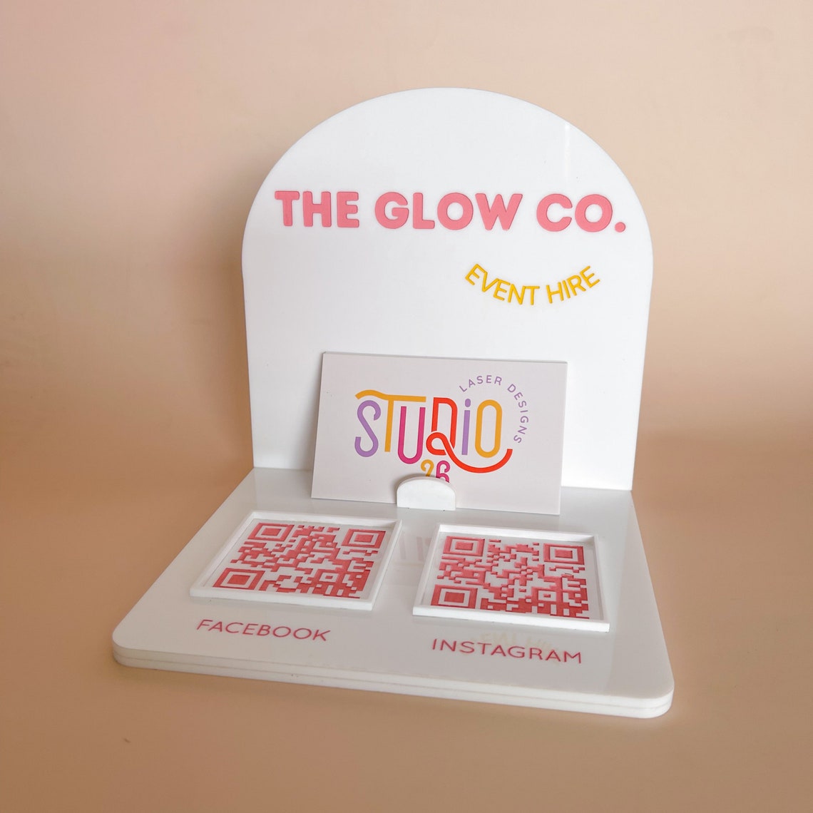 Acrylic Business Card Holder & 2 QR Codes, Mini Business Stand, Custom ...