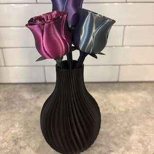 3D Printed Silver/Pink/Purple Rose Bouquet | Aurora Collection | Black Vase