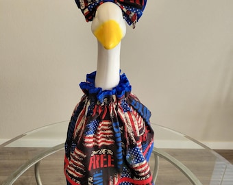 Porch Goose 4th of July Dress With Bow (Land of the Free)