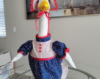 Porch Goose Patriotic Stars Dress With Floppy Hat and Wings