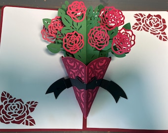 Pop Up Roses Flower Greeting Card