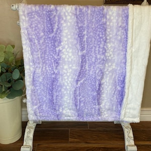 Purple Fawn Minky Baby Blanket, Ivory Minky Blanket, Baby Girl, Toddler Lap Blanket