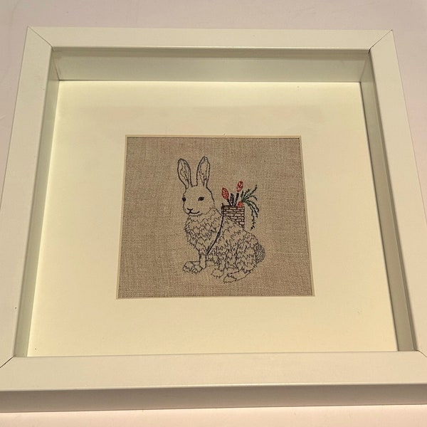 Coral & Tusk Embroidered Linen Rabbit with Flowers Wall Art