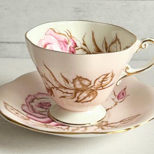 Vintage Foley Bone China Pink Rose Teacup & Saucer