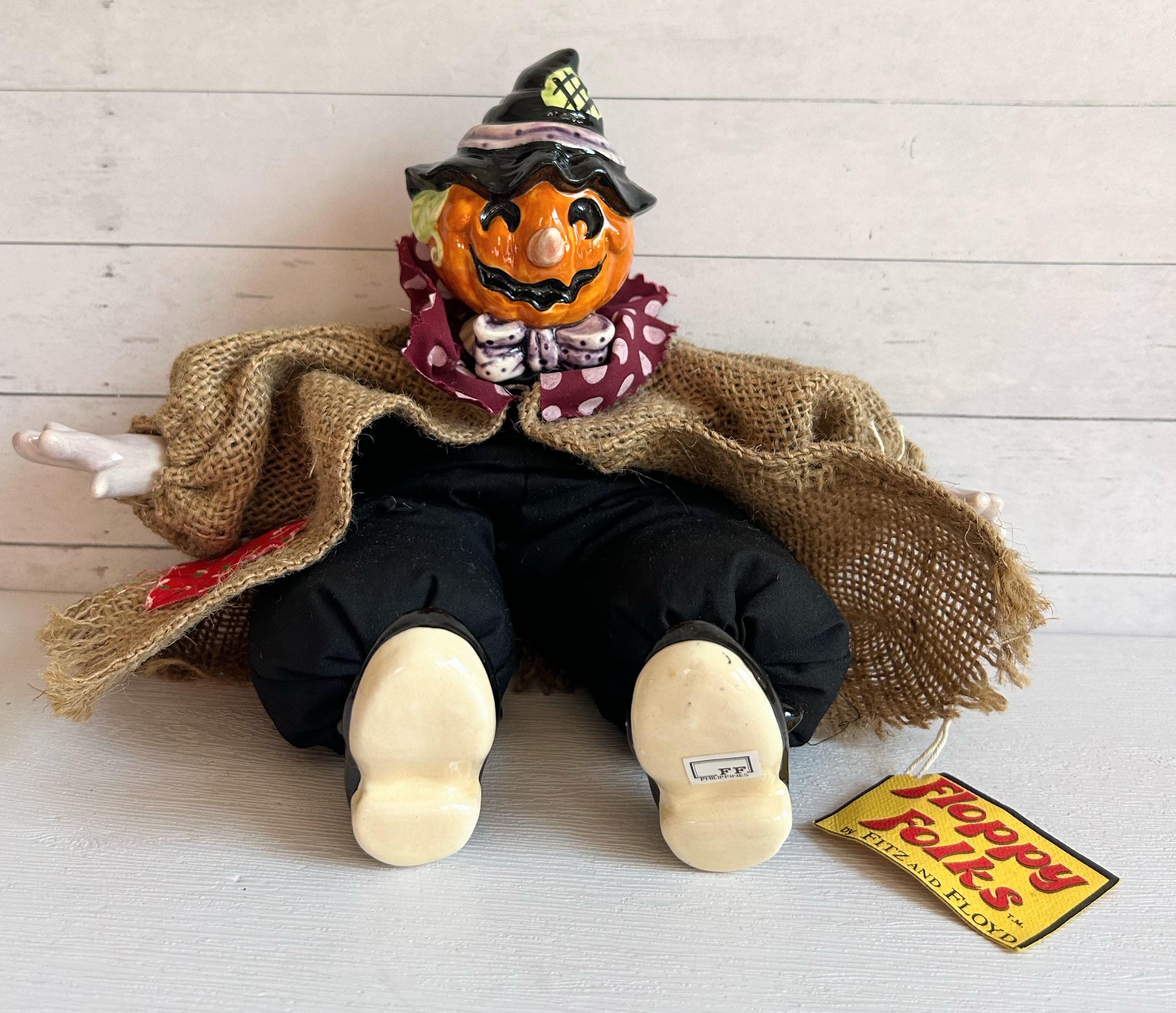 Vintage Rare!  Fitz and Floyd 1994 Floppy Folks “Pumpkin Patch” Jack-O-Lantern Scarecrow Figure