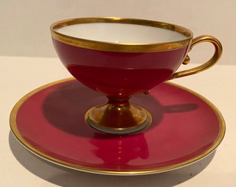 Rare!  Vintage 1930’s Norddeutscher Lloyd Bremen Ruby Red & Gold Cup and Saucer by Hutscheneruther