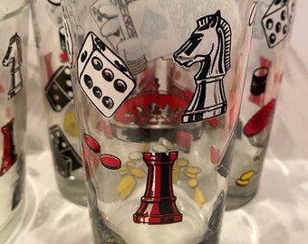 Vintage Gaming Ice Bucket & 6 Tumblers