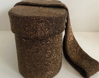 Vintage Copper/Bronze Beaded Oblong Box Purse