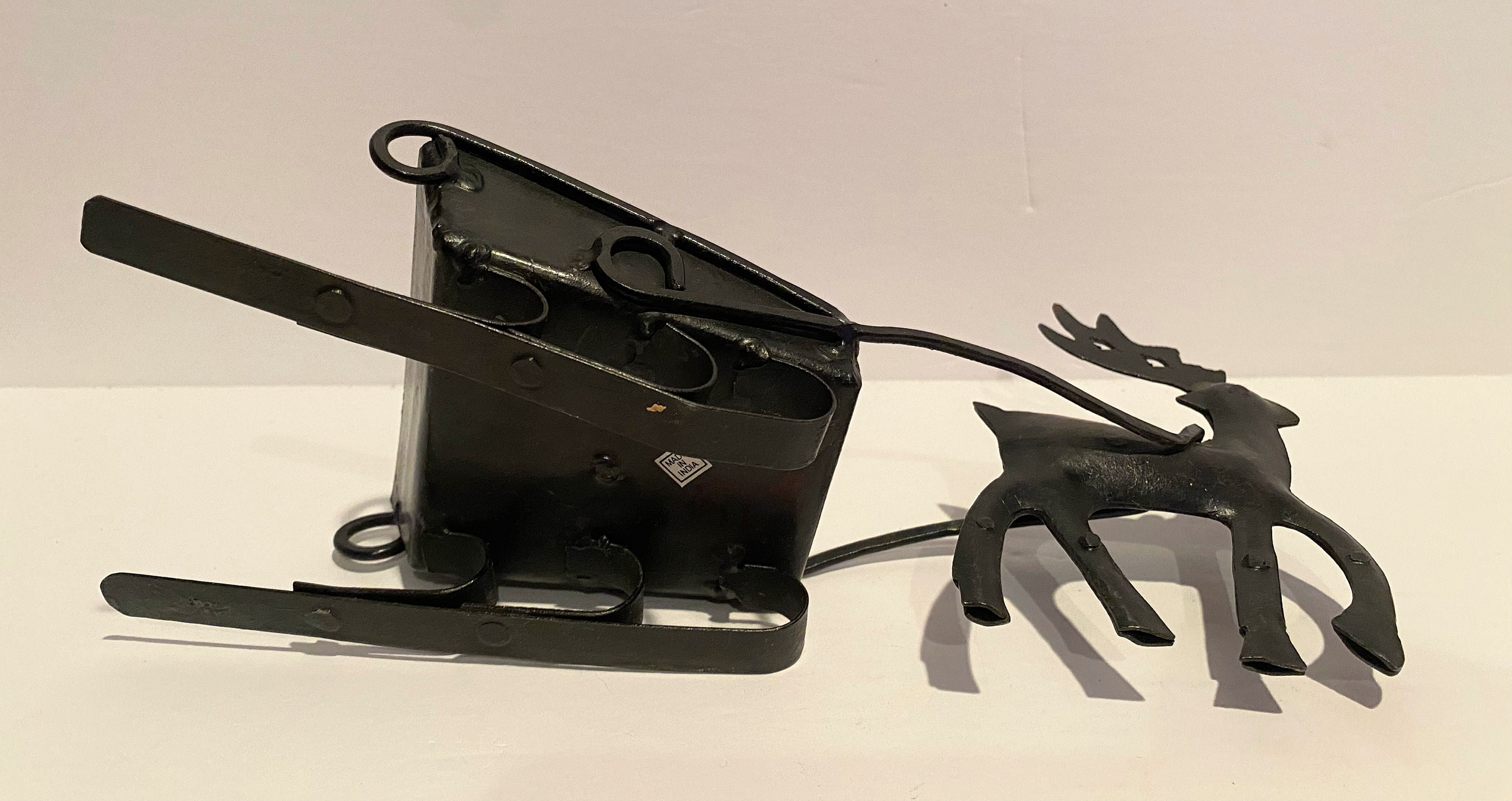 Black Metal Reindeer Pulling Sled Votive Candle Holder Etsy