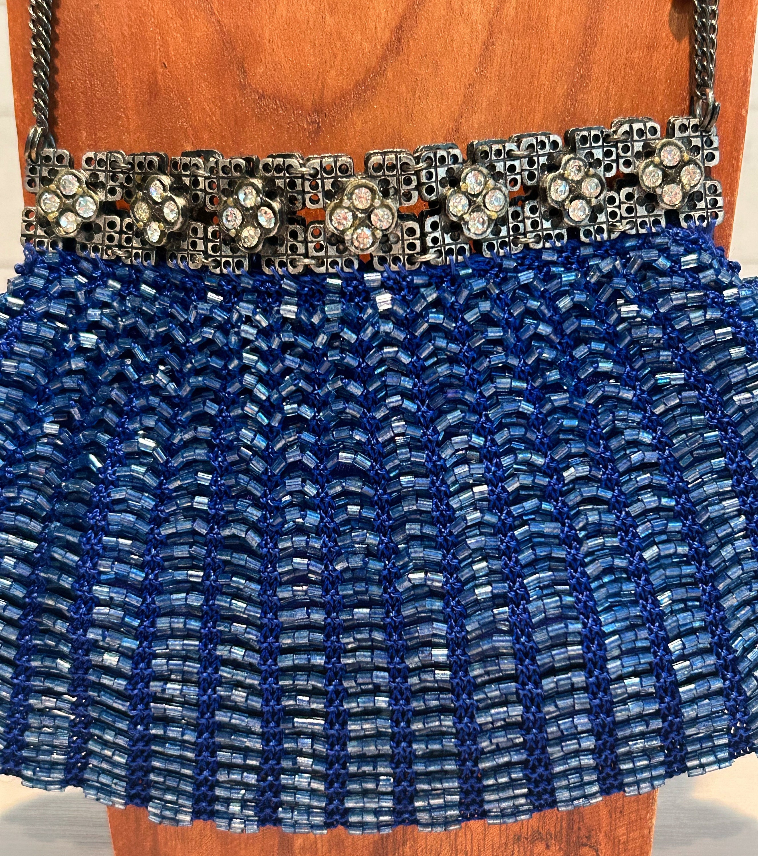 Vintage Noly Fuentes SL Blue Beaded Rhinestone Clasp Purse