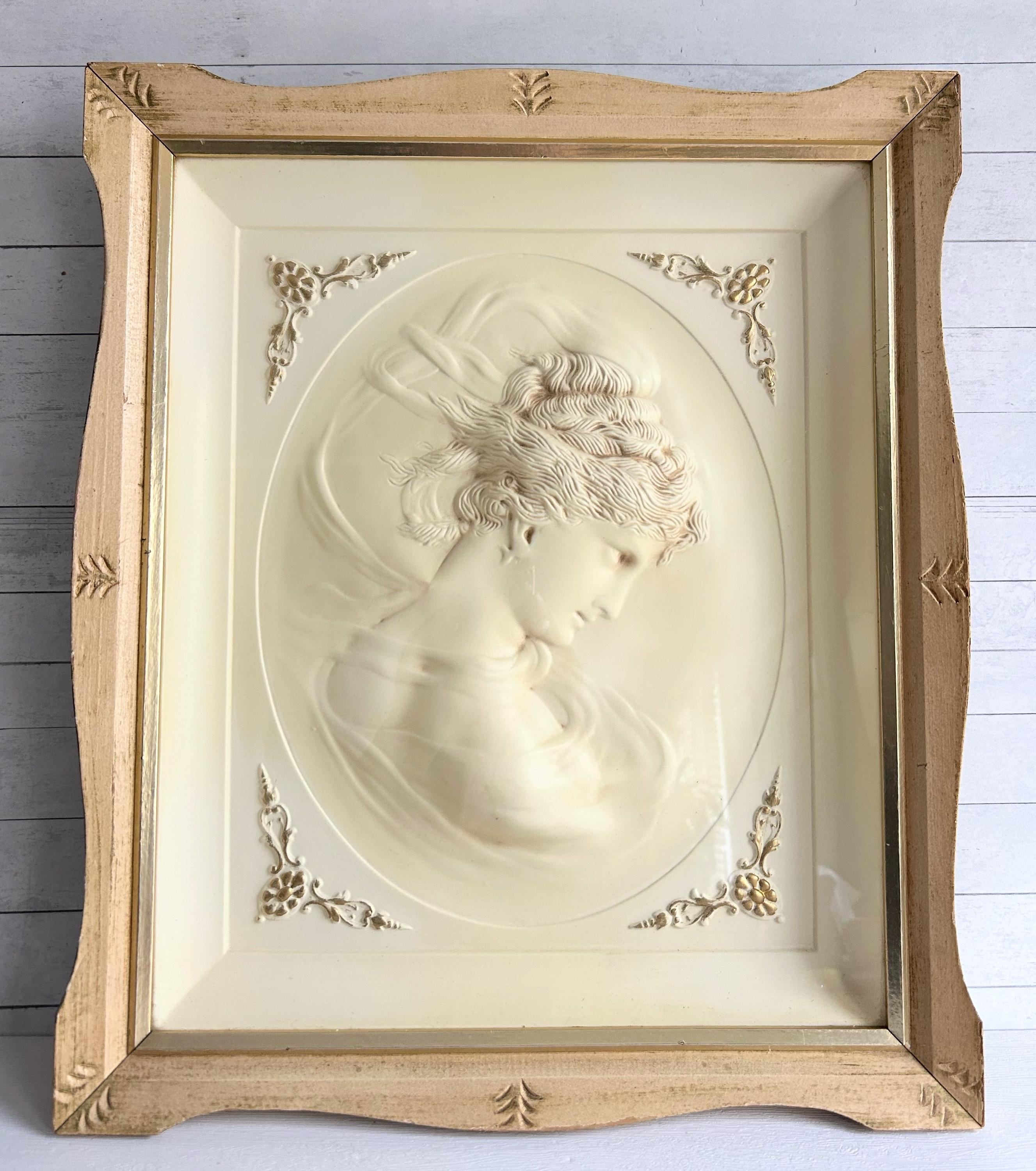 Vintage Mid Century Cameo Victorian Woman Shadow Box Wall Art