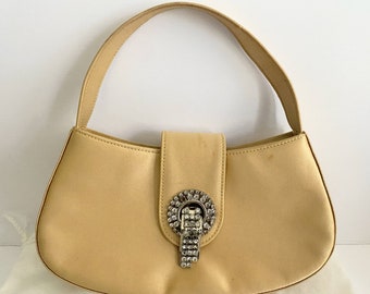 Vintage Walter Steiger Yellow Satin Rhinestone Clasp Evening Bag