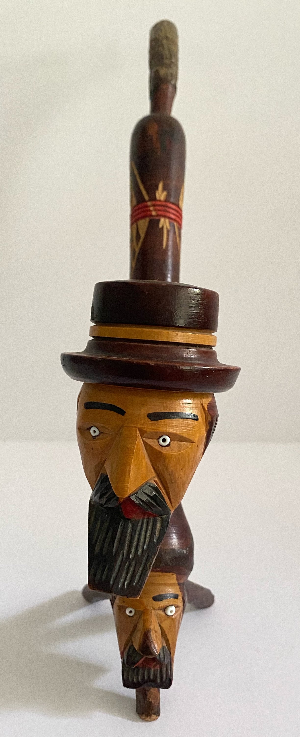Vintage Wooden Folk Art Two Faces Smoking Pipe Italy Etsy
