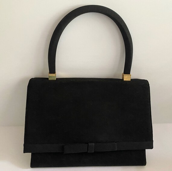 Vintage BienenDavis Black Suede Top Handle Purse Gem
