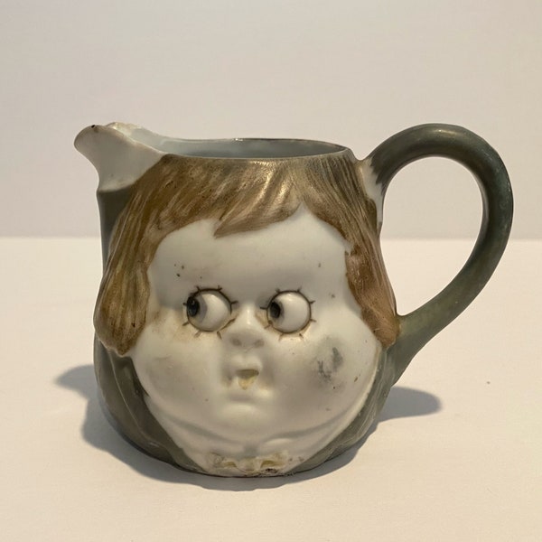 Antique Nippon Whimsical Boy Google Eyes Creamer