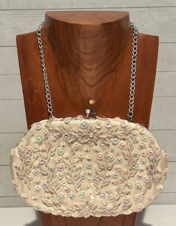 Vintage White Iridescent Small Beaded Purse