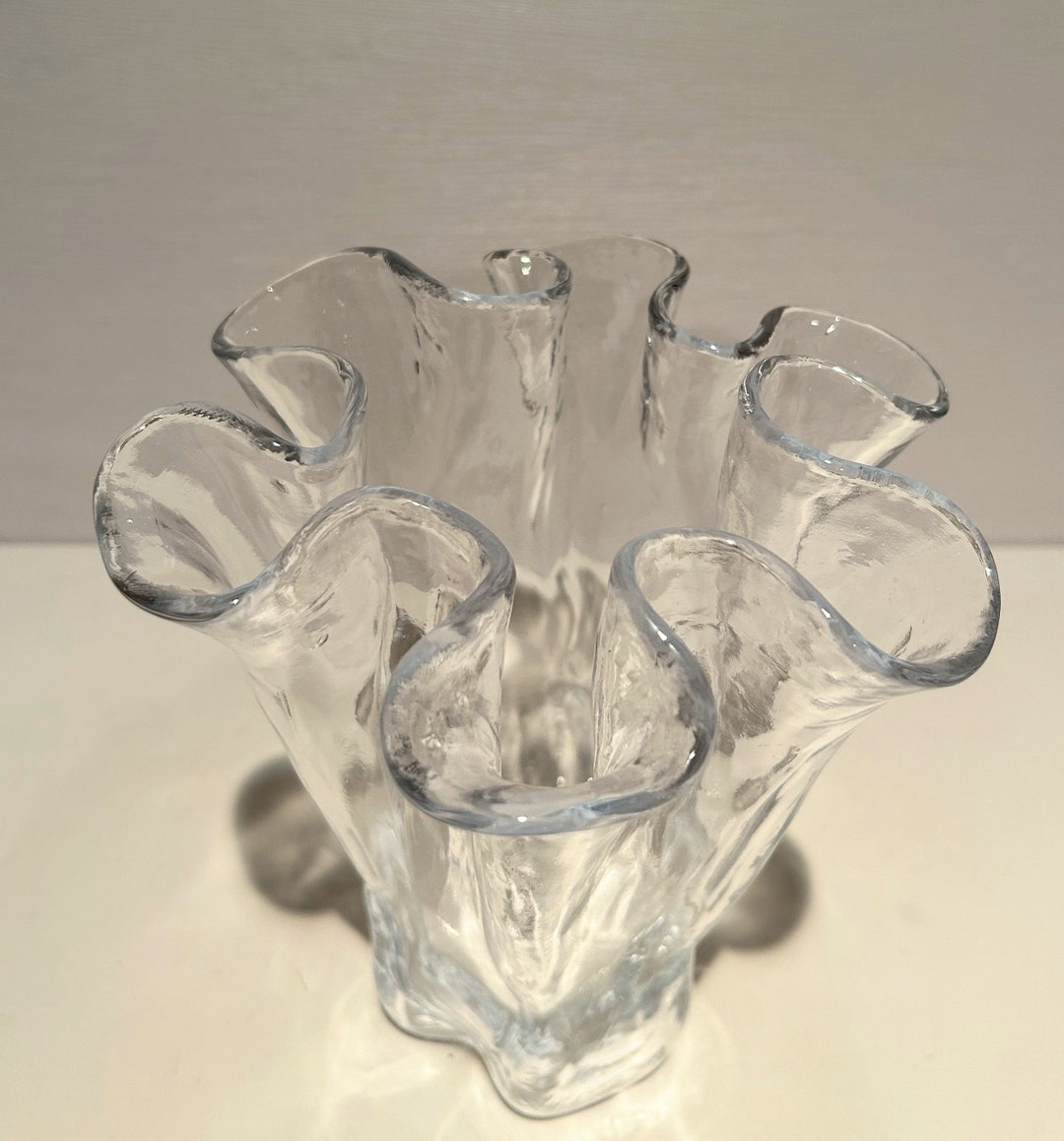 Vintage Crate & Barrel Glass Ruffle Vase Etsy