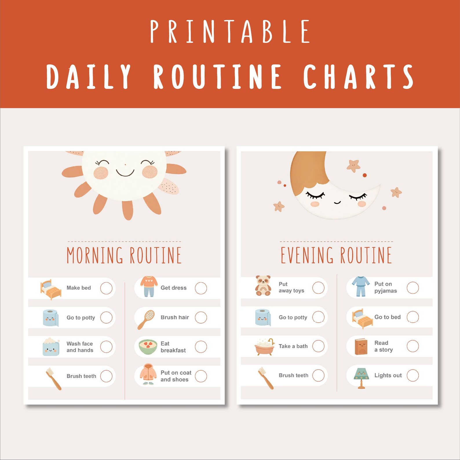 Apple Daily Routine Kids Daily Routine Chart: Morning & Evening Checklist (digital Download ...