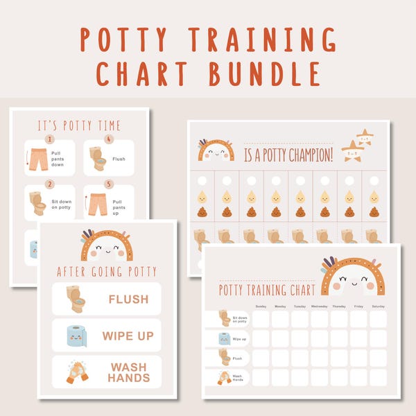 Potty Training Chart Bundle: Visual Aid, Bathroom Routine (Digital Download)