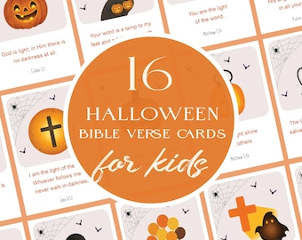 Printable Halloween Bible Verse Cards for Kids: Christian School Gift (PDF Download)