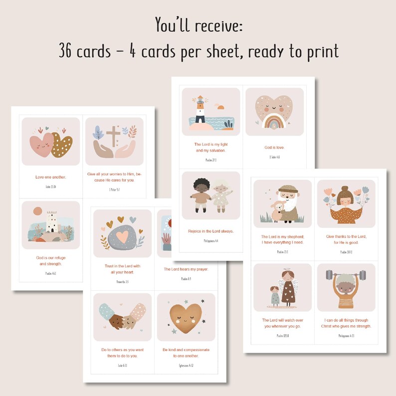 36 Printable Bible Verse Cards for Kids: Christian Scripture Study (PDF ...