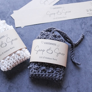 Étiquettes adhésives imprimables pour économiseurs de savon | Étiquettes pour chaussettes en savon | Étiquettes de produits faits main | Affichage créatif du marché | Étiquettes au crochet | Étiquettes PDF pour pochettes à savon