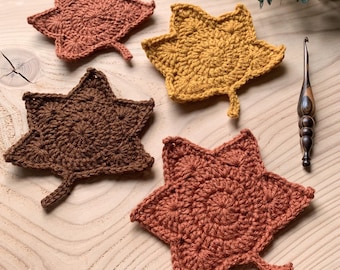 CROCHET PATTERN, Crochet Maple Leaf Pattern, Fall Crochet Pattern, Crochet Tutorial, Maple Leaf Coasters, DIY Fall Decor, Fall Home Decor