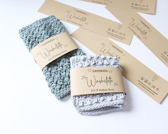PRINTABLE Washcloth Wrap Labels | Crochet Knit Washcloth Tags | PDF Download | DIY Packaging | Craft Fair Prep | Crochet Knit Gift Wrapping