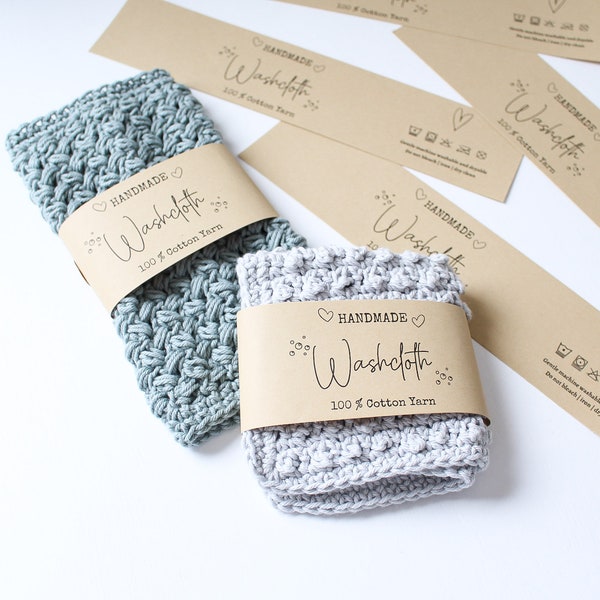 PRINTABLE Washcloth Wrap Labels | Crochet Knit Washcloth Tags | PDF Download | DIY Packaging | Craft Fair Prep | Crochet Knit Gift Wrapping