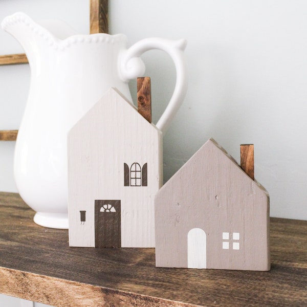 Small Wood House | Wood Block House | Mini House | Shelf Sitter | Mantel Decor | Tiered Tray | Farmhouse Decor | Housewarming Gift