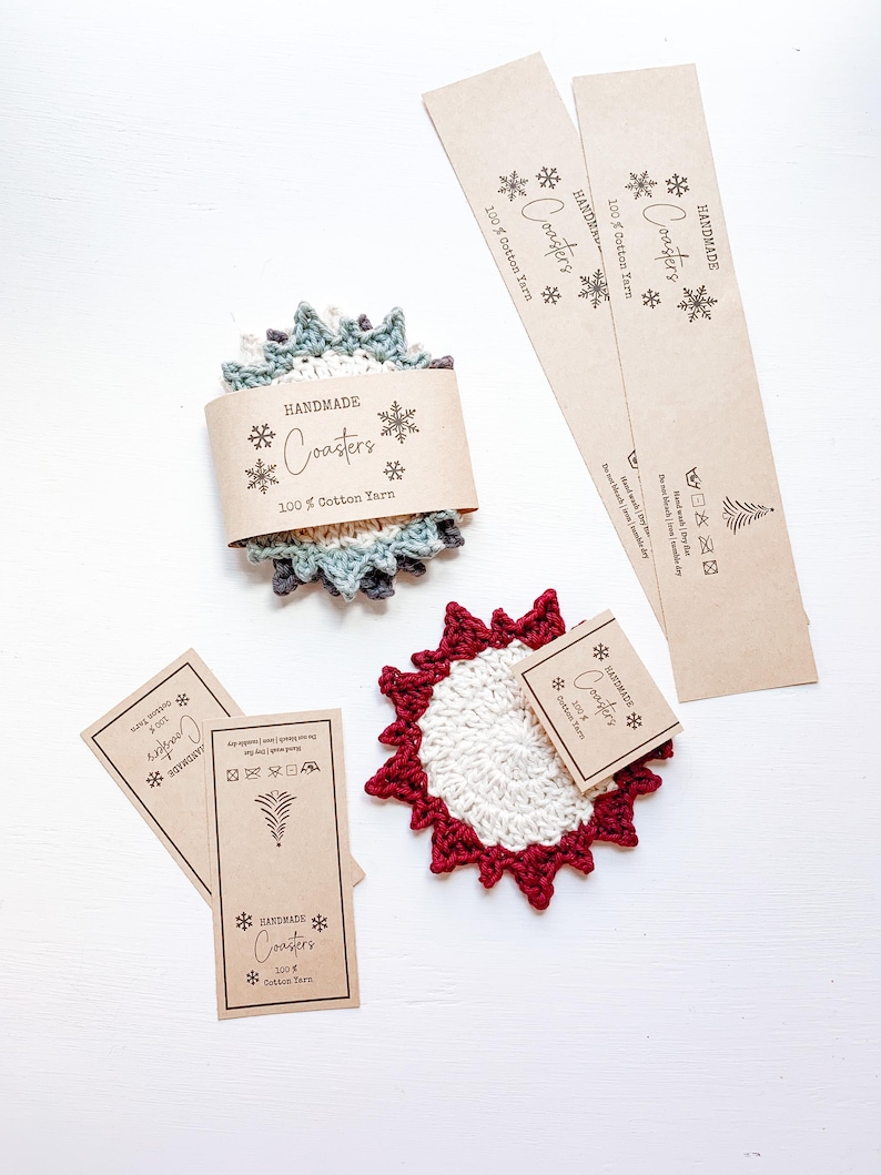 PRINTABLE Snowflake Coaster Labels, Christmas Crochet, Knit Coaster ...