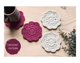 PATRÓN DE GANCHILLO, Posavasos de café bohemio sencillo, Patrón de posavasos de ganchillo, Patrón de posavasos fácil, Posavasos de flores, Posavasos DIY, Crochet de cocina