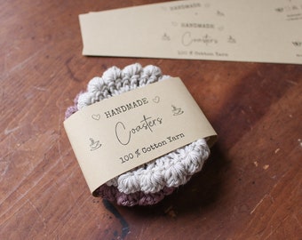 Untersetzer Etiketten | Untersetzer gehäkelt Tags | Untersetzer stricken Tags | Handwerksmesse Prep | Geschenkverpackung häkeln | Geschenkverpackung stricken