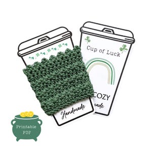 Modelo para porta-copos do Dia de São Patrício PARA IMPRIMIR, porta-cartões-presente, porta-capas de café, PDF para download, cartão trevo, porta-copos