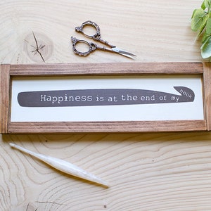 Happiness Is At The End Of My Hook | Crochet Quote | Crochet Decor | Craft Room Decor | Gift For Crocheter | Sewing Room Sign | Crochet Sign