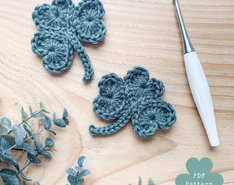 CROCHET PATTERN, Heart Shamrock Pattern, Crochet Clover, Shamrock Applique Pattern, PDF Download, St Patrick's Day Crochet, Quick Crochet