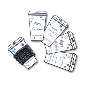PRINTABLE Holiday Themed Cozy Templates | Downloadable PDF | Crochet Knit Cozy Display | Christmas Themed Cup Cozy | To-Go Cup Cozy Tag