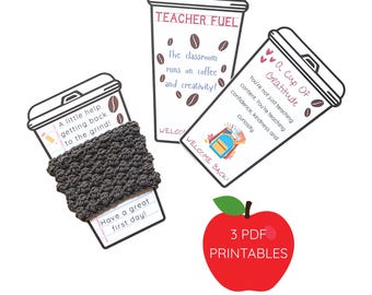 PRINTABLE Back To School Card, Teacher Appreciation, Coffee Cozy Sleeve Display, Gift Wrapping, Gift Card Holder, Digital Download, Cup Cozy